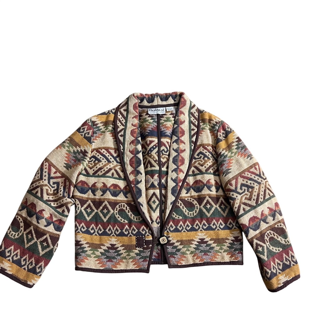 Flashback Vintage Aztec Jacket Woven Tapestry Western L Tribal Boho Sothwes